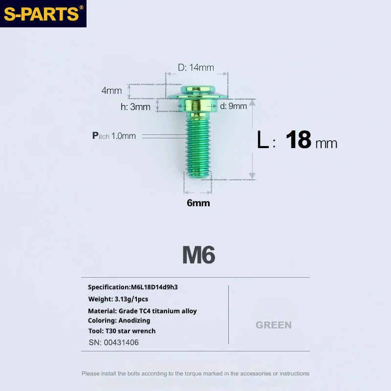 S-PARTS A3 M6 Umbrella Head Step Bolts — Green — 36 Specifications — L18 D14 step screws D9 H3