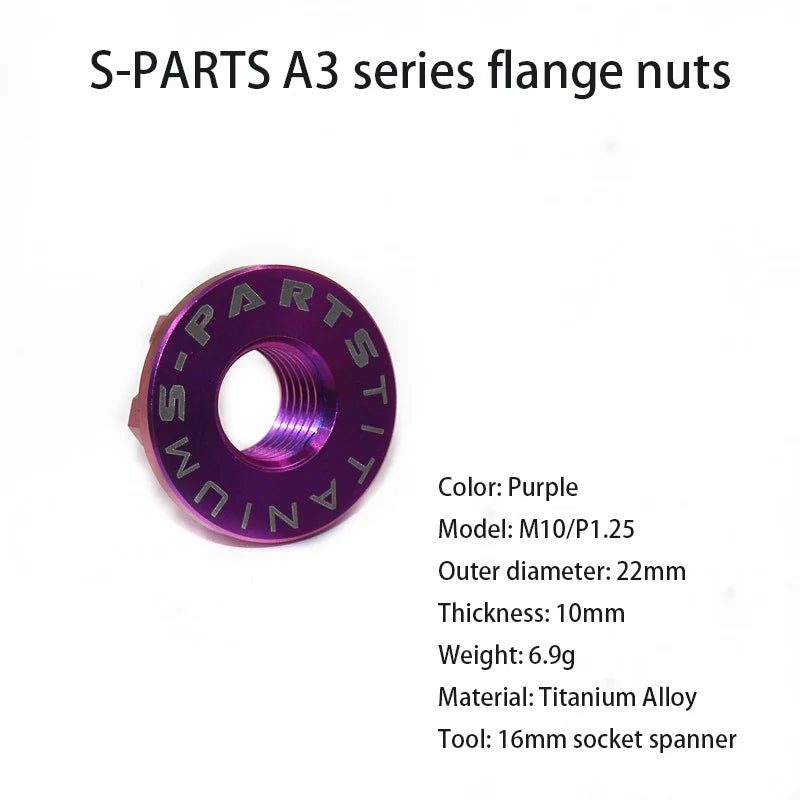S-PARTS A3 Titanium Flange Nuts — M5 / M6 / M8 / M10 / M12 — M10 P1.25 / Purple