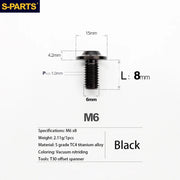 S-PARTS A3 D15 M6 Umbrella Head Titanium Bolts — 8–40mm — M6×8mm / Black