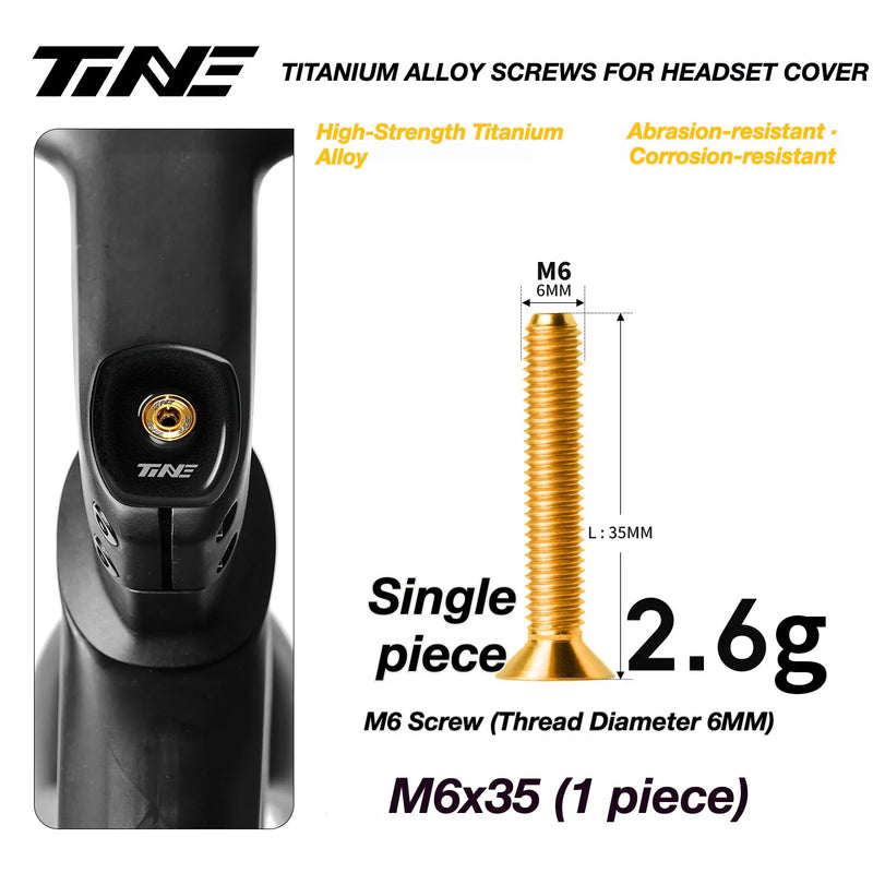 TiNE M6 Titanium Headset Top Cap Screws — 25 / 30 / 35 / 45mm — M6×35 Gold Glow