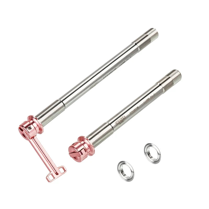 CHASER 12mm Titanium Thru Axle Set for Trek Madone Gen6 / Gen7 / Gen8 — Madone Gen8 – 118 mm / 162 mm – 59 g / pair / Pink