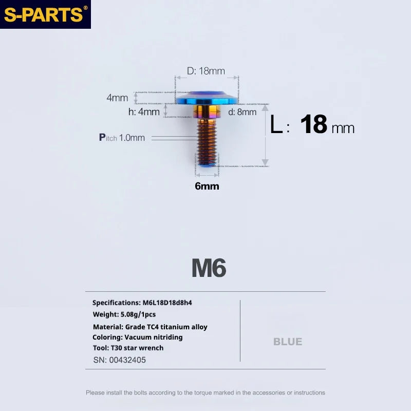 S-PARTS A3 M6 Umbrella Head Step Bolts — Blue — 36 Specifications — L18 D18 step screws D8 H4