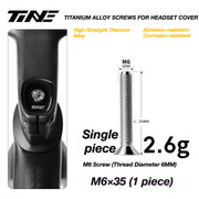 TiNE M6 Titanium Headset Top Cap Screws — 25 / 30 / 35 / 45mm — M6×35 Silver Shine