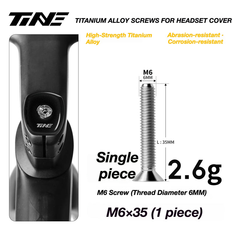 TiNE M6 Titanium Headset Top Cap Screws — 25 / 30 / 35 / 45mm — M6×35 Silver Shine