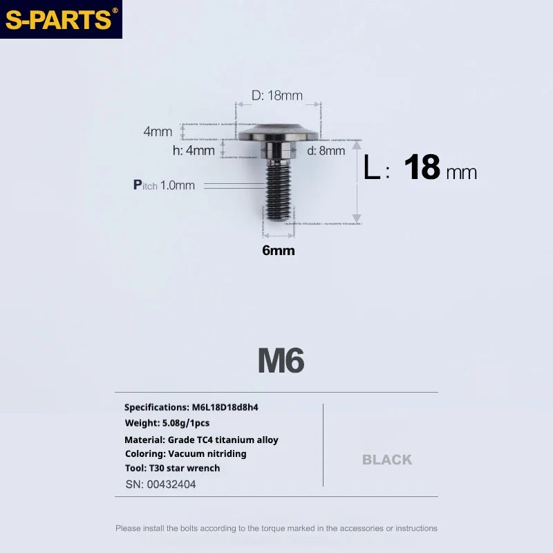 S-PARTS A3 M6 Umbrella Head Step Bolts — Black — 36 Specifications — L18 D18 step screws D8 H4