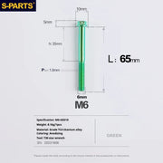 S-PARTS A3 M6 Titanium Bolts — 8–120mm — Green — L65mm