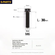 S-PARTS A3 M6 Titanium Bolts — 8–120mm — Black — L30mm
