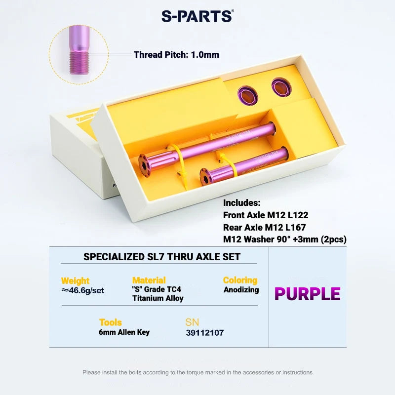S-PARTS Titanium Quick Release Thru Axle for Specialized Road Bikes — Lightweight TC4 Titanium Upgrade — Standard SL / Purple
