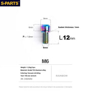 S-PARTS A2 M6 TC4 Titanium Bolts — 10–55mm — Multiple Colors — L12mm / Rainbow