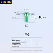 S-PARTS A3 M6 Umbrella Head Step Bolts — Green — 36 Specifications — L18 D18 step screws D10 H7