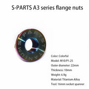S-PARTS A3 Titanium Flange Nuts — M5 / M6 / M8 / M10 / M12 — M10 P1.25 / Candy color