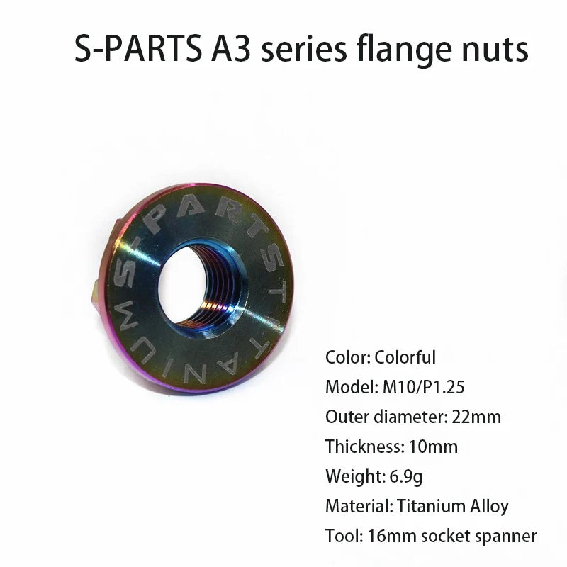 S-PARTS A3 Titanium Flange Nuts — M5 / M6 / M8 / M10 / M12 — M10 P1.25 / Candy color