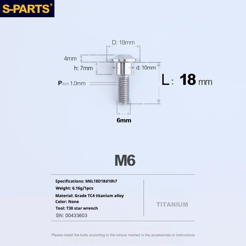 S-PARTS A3 M6 Umbrella Head Step Bolts — Titanium — 36 Specifications — L18 D18 step screws D10 H7