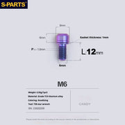 S-PARTS A2 M6 TC4 Titanium Bolts — 10–55mm — Multiple Colors — L12mm / Candy