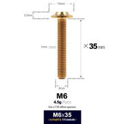 S-PARTS A3 D13 M6 Umbrella Head Titanium Bolts — 8–45mm — D13 M6×35mm / Gold