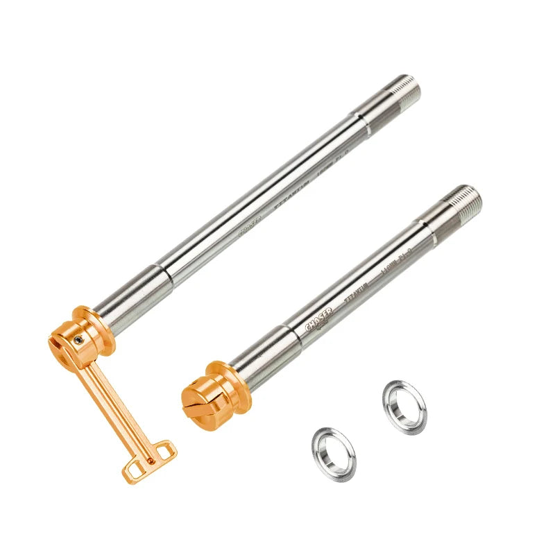 CHASER 12mm Titanium Thru Axle Set for Trek Madone Gen6 / Gen7 / Gen8 — Madone Gen8 – 118 mm / 162 mm – 59 g / pair / Orange