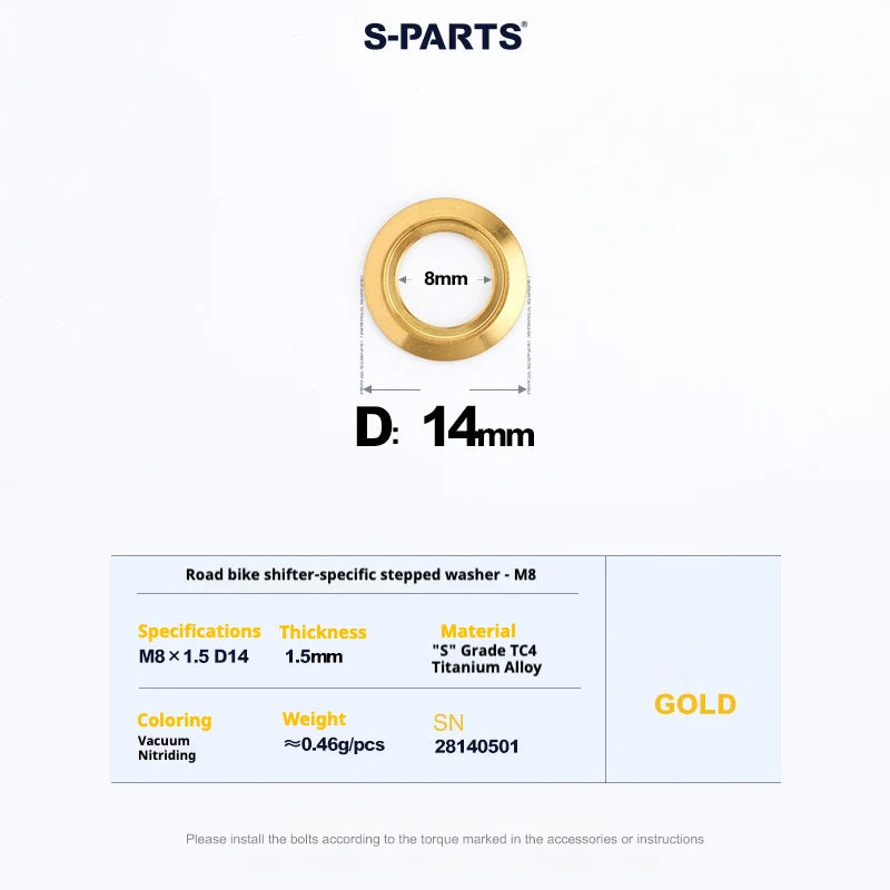 S-PARTS M6 Titanium Road Shifter Clamp Bolt & Nut — Shimano / SRAM — Washers / Gold