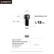 S-PARTS A2 M6 TC4 Titanium Bolts — 10–55mm — Multiple Colors — L12mm / Black