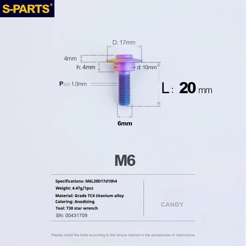 S-PARTS A3 M6 Umbrella Head Step Bolts — Candy — 36 Specifications — L20 D17 step screws D10 H4