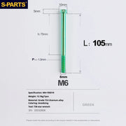 S-PARTS A3 M6 Titanium Bolts — 8–120mm — Green — L105mm