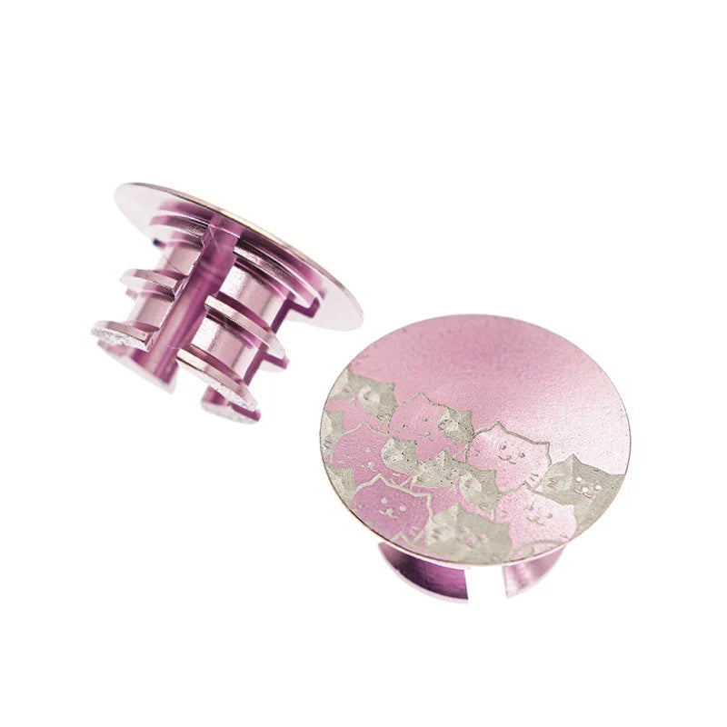 CNC Aluminum Titanium Handlebar End Plugs — 4.2g Road MTB Folding Bike Compatible — Sakura Pink Cat Pair 4.2g