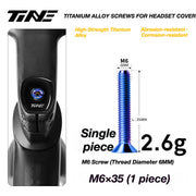 TiNE M6 Titanium Headset Top Cap Screws — 25 / 30 / 35 / 45mm — M6×35 Deep Blue