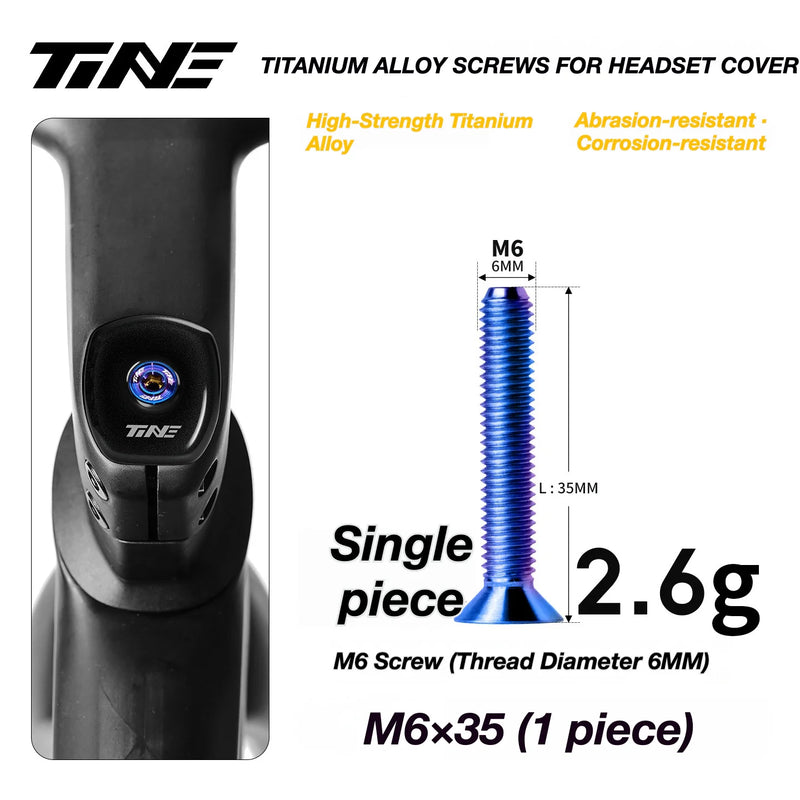 TiNE M6 Titanium Headset Top Cap Screws — 25 / 30 / 35 / 45mm — M6×35 Deep Blue