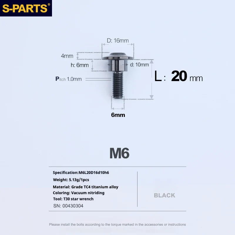 S-PARTS A3 M6 Umbrella Head Step Bolts — Black — 36 Specifications — L20 D16 step screws D10 H6