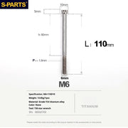 S-PARTS A3 M6 Titanium Bolts — 8–120mm — Titanium Finish — L110mm