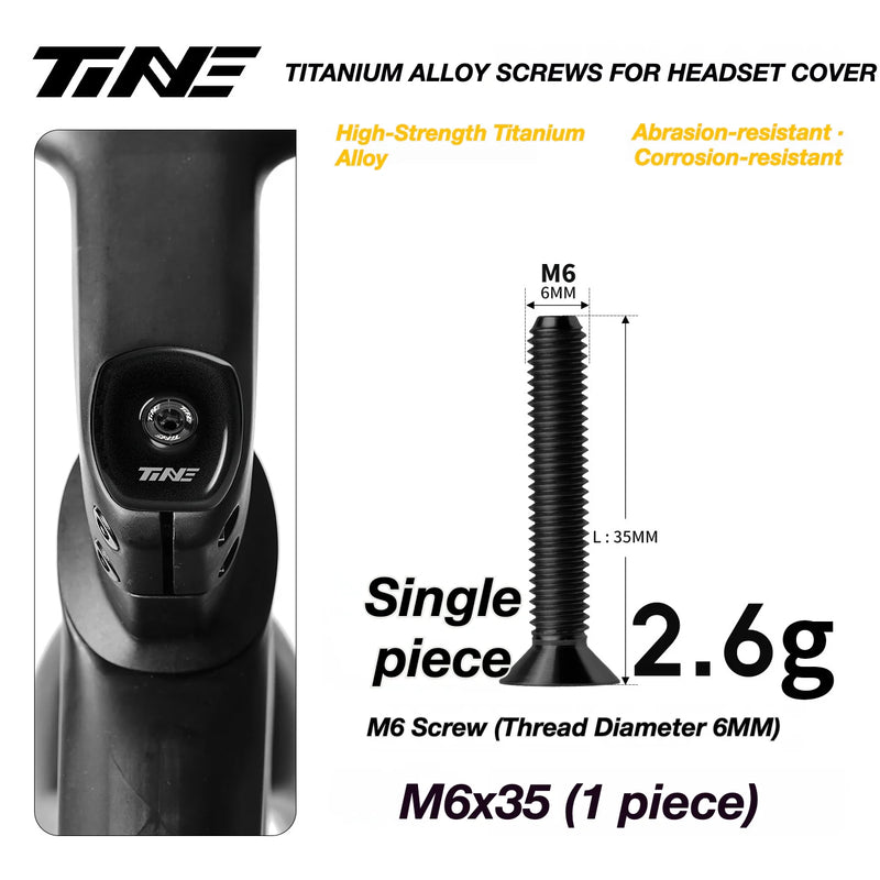 TiNE M6 Titanium Headset Top Cap Screws — 25 / 30 / 35 / 45mm — M6×35 Matte Black