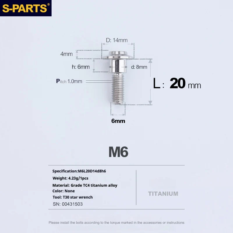 S-PARTS A3 M6 Umbrella Head Step Bolts — Titanium — 36 Specifications — L20 D14 step screws D8 H6