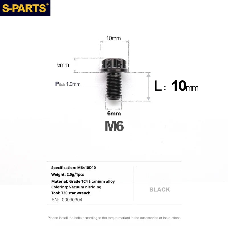 S-PARTS A3 M6 Titanium Bolts — 8–120mm — Black — L10mm