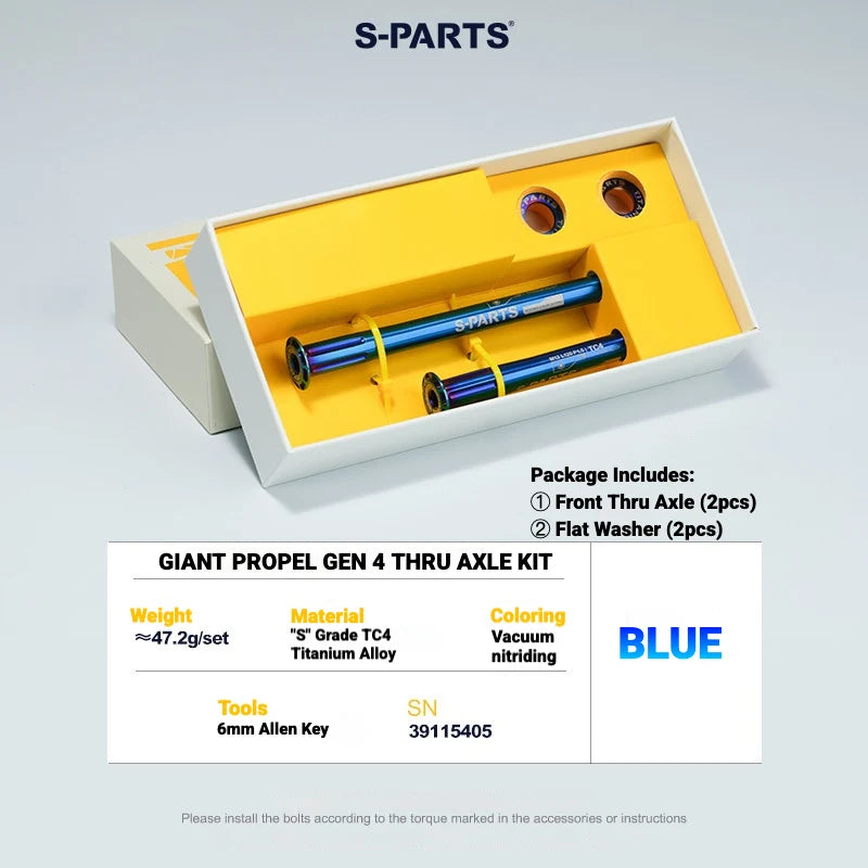S-PARTS Titanium Quick Release Thru Axle for Giant Road Bikes — Lightweight TC4 — GIANT Propel Gen 4 Thru Axle Kit / Blue