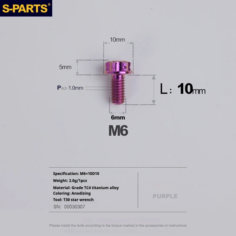 S-PARTS A3 M6 Titanium Bolts — 8–120mm — Purple — L10mm