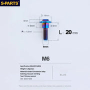 S-PARTS A3 M6 Umbrella Head Step Bolts — Blue — 36 Specifications — L20 D14 step screws D8 H6