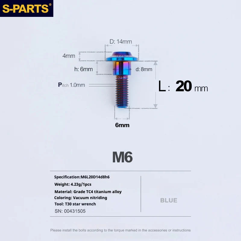 S-PARTS A3 M6 Umbrella Head Step Bolts — Blue — 36 Specifications — L20 D14 step screws D8 H6