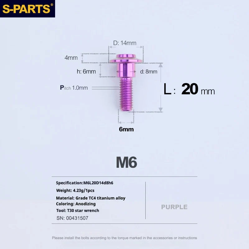 S-PARTS A3 M6 Umbrella Head Step Bolts — Purple — 36 Specifications — L20 D14 step screws D8 H6