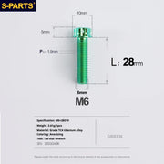 S-PARTS A3 M6 Titanium Bolts — 8–120mm — Green — L28mm
