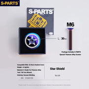 S-PARTS Titanium OD2 34.9 mm Laser Headset Cap — CNC Machined — Multiple Designs Available — Star Shield (Set) Blue