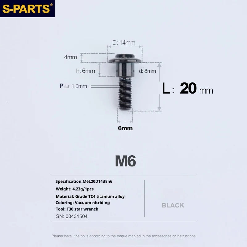 S-PARTS A3 M6 Umbrella Head Step Bolts — Black — 36 Specifications — L20 D14 step screws D8 H6