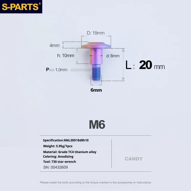 S-PARTS A3 M6 Umbrella Head Step Bolts — Candy — 36 Specifications — L20 D18 step screws D8 H10