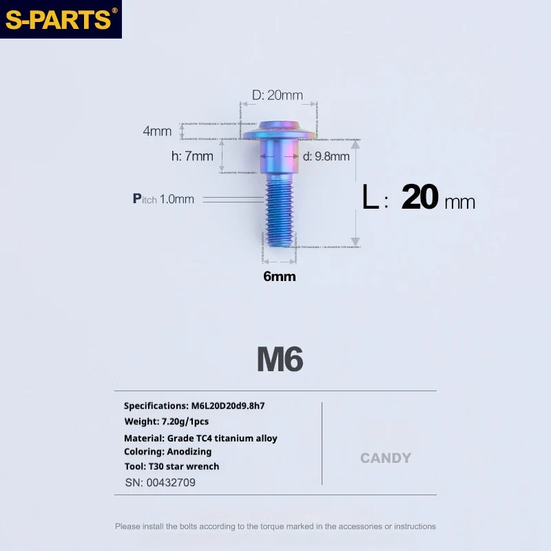 S-PARTS A3 M6 Umbrella Head Step Bolts — Candy — 36 Specifications — L20 D20 step screws D9.8 H7