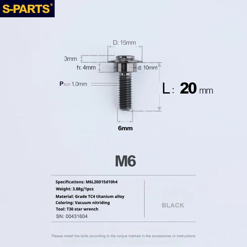 S-PARTS A3 M6 Umbrella Head Step Bolts — Black — 36 Specifications — L20 D15 step screws D10 H4