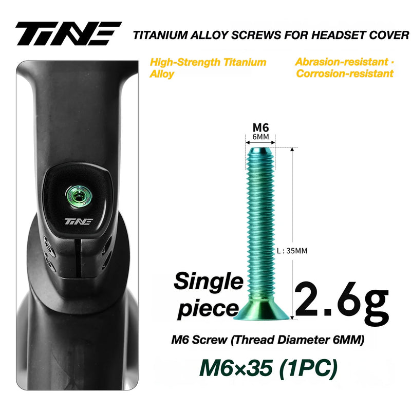 TiNE M6 Titanium Headset Top Cap Screws — 25 / 30 / 35 / 45mm — M6×35 Forest Green