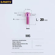 S-PARTS A3 M6 Umbrella Head Step Bolts — Purple — 36 Specifications — L20 D15 step screws D10 H4