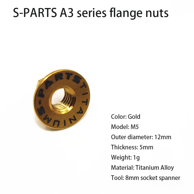 S-PARTS A3 Titanium Flange Nuts — M5 / M6 / M8 / M10 / M12 — Gold