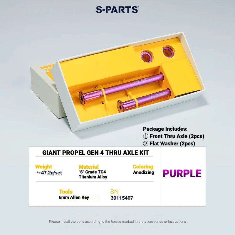 S-PARTS Titanium Quick Release Thru Axle for Giant Road Bikes — Lightweight TC4 — GIANT Propel Gen 4 Thru Axle Kit / Purple