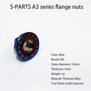 S-PARTS A3 Titanium Flange Nuts — M5 / M6 / M8 / M10 / M12 — Blue