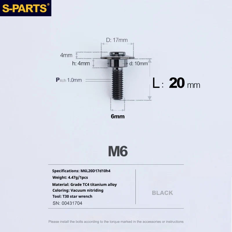 S-PARTS A3 M6 Umbrella Head Step Bolts — Black — 36 Specifications — L20 D17 step screws D10 H4