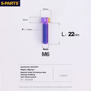 S-PARTS A3 M6 Titanium Bolts — 8–120mm — Candy — L22mm